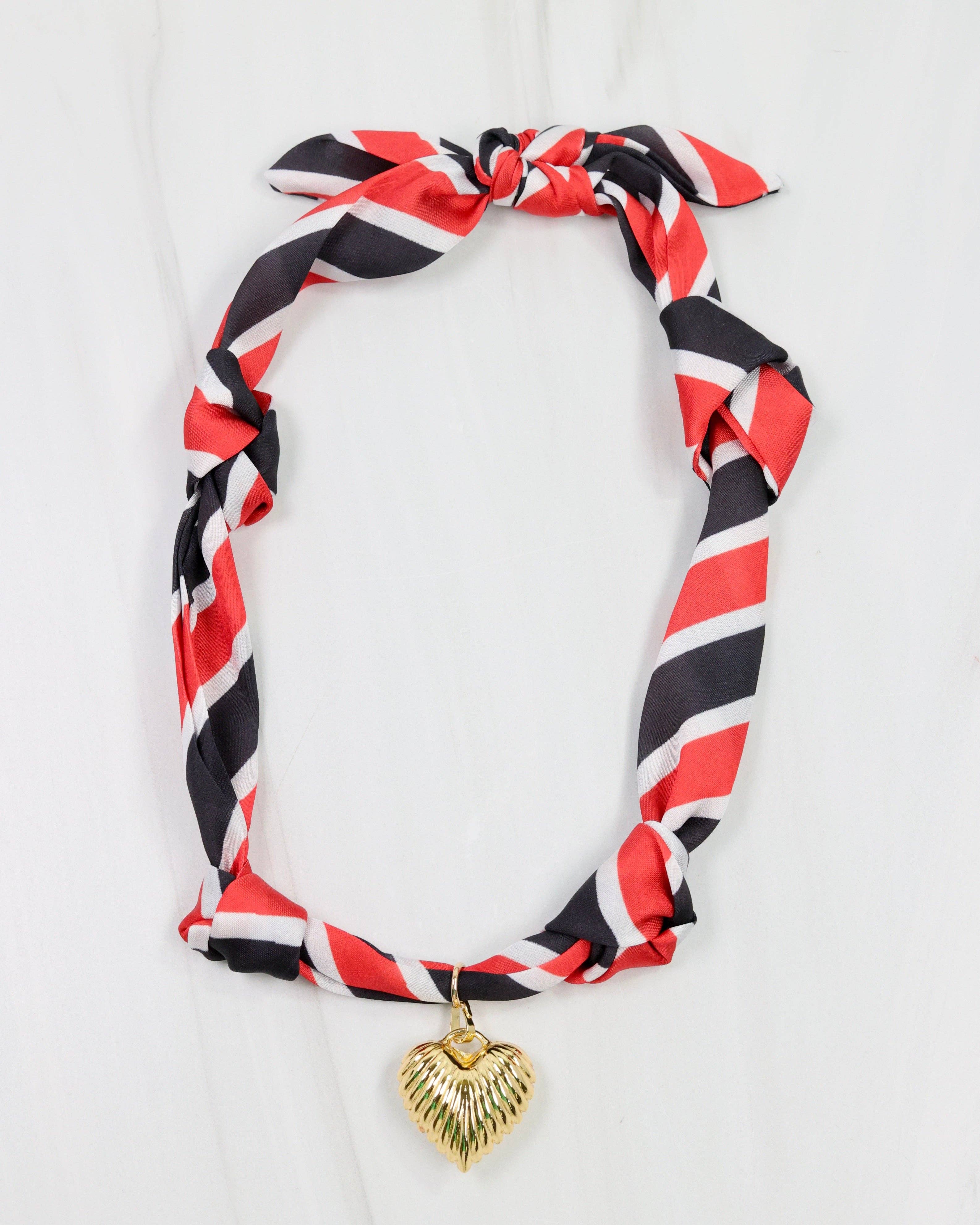 Serafina Scarf Charm Necklace BK RD STRIPE: Default