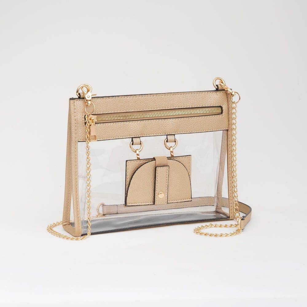 Clear Gameday Crossbody Bag With Sunglasses Holder: Gold