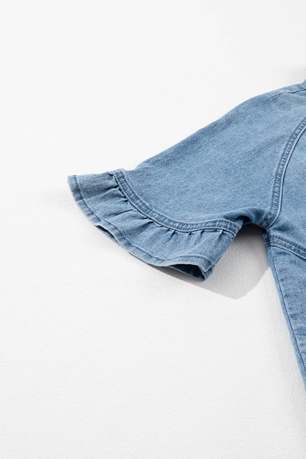Light Blue Frilled Short Sleeve Button Up Loose Denim Shirt Dress