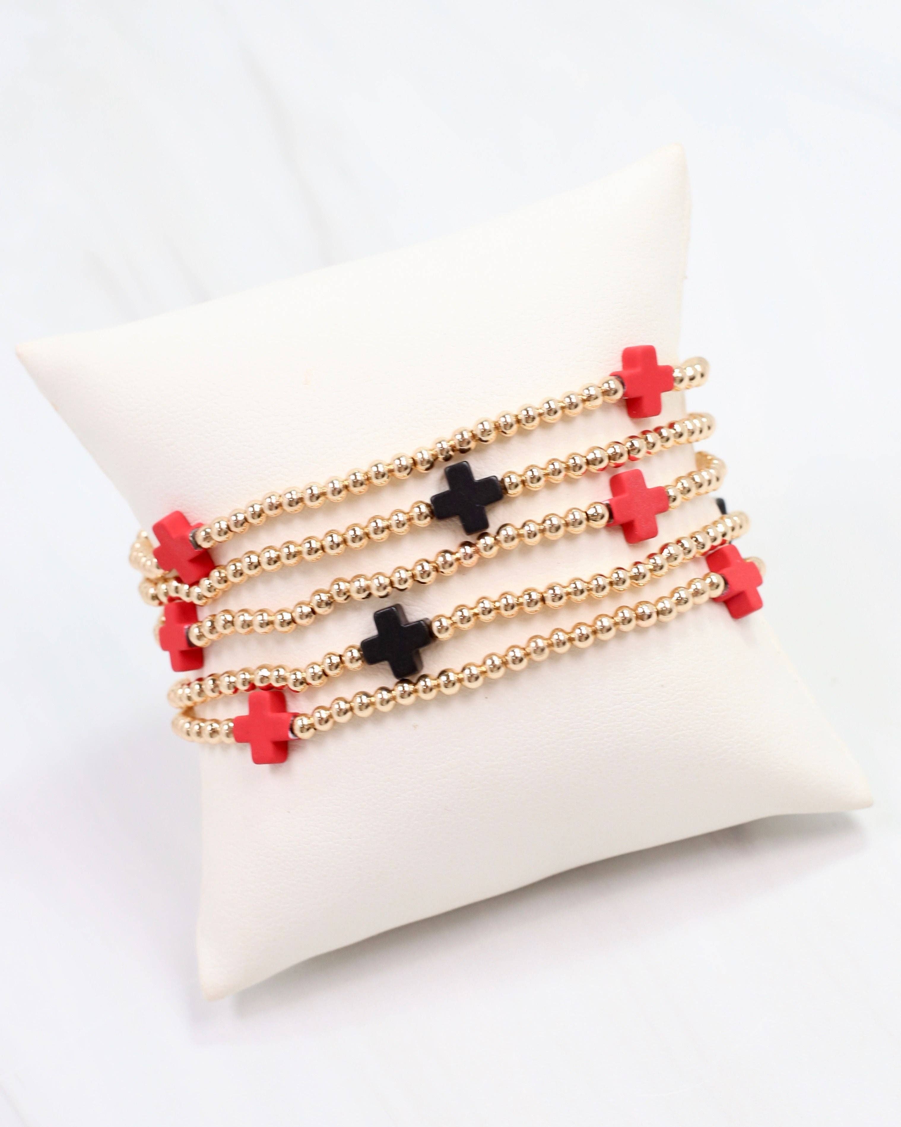 Brittany Cross Bracelet Set Red Black