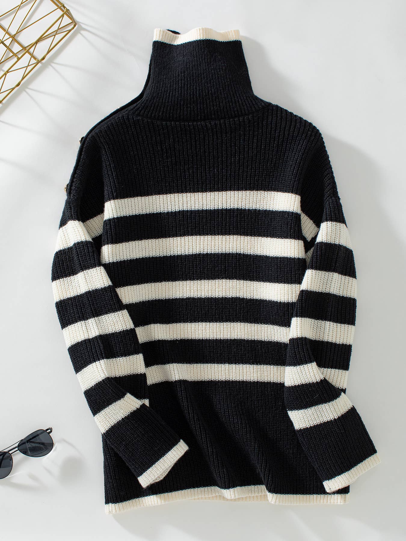 Stripes Button Knitting Sweater