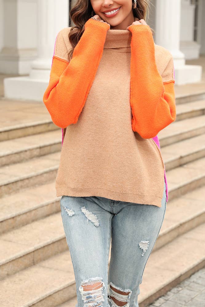 Color Block Turtle Collar Knit Sweaters JYYS167