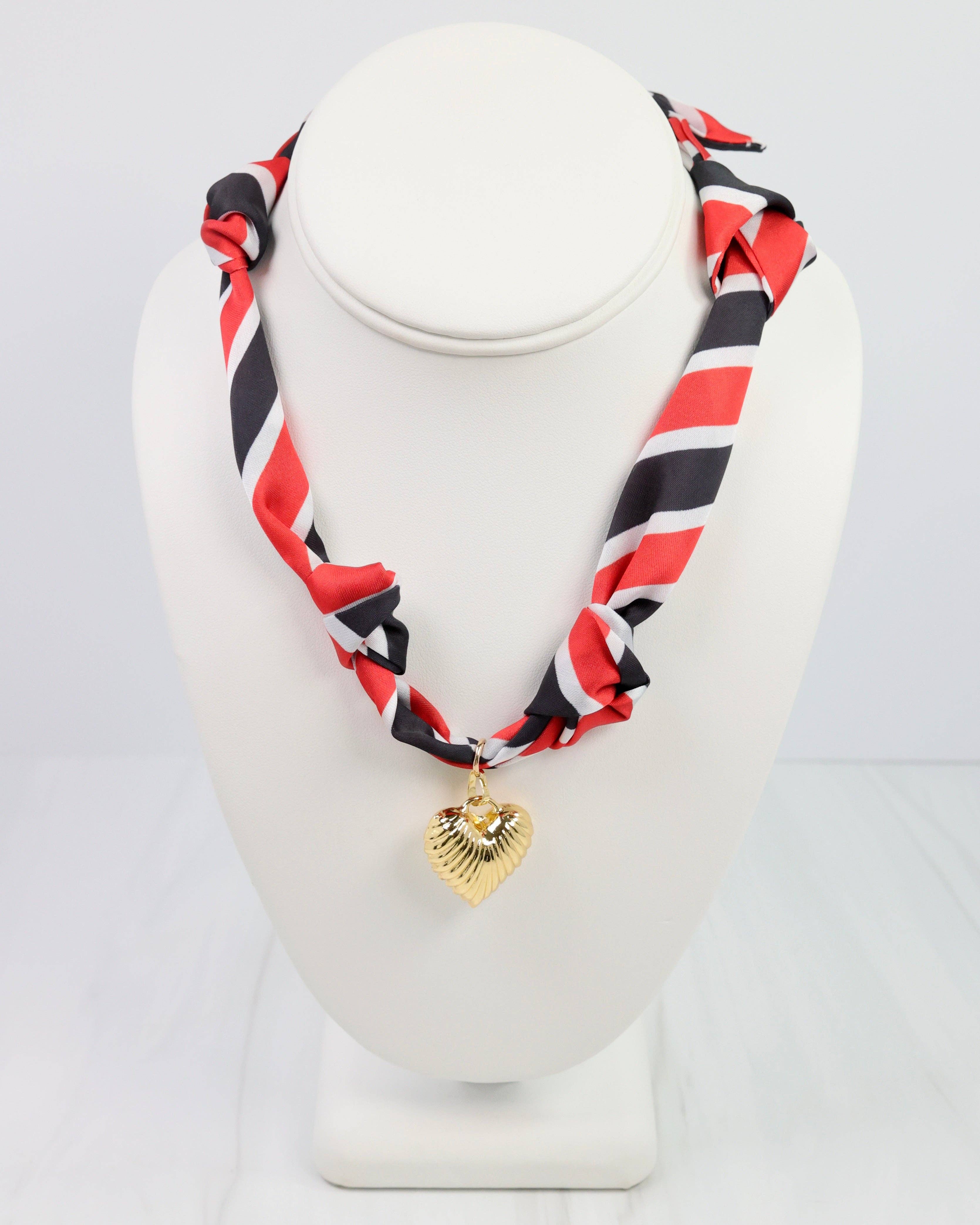 Serafina Scarf Charm Necklace BK RD STRIPE: Default