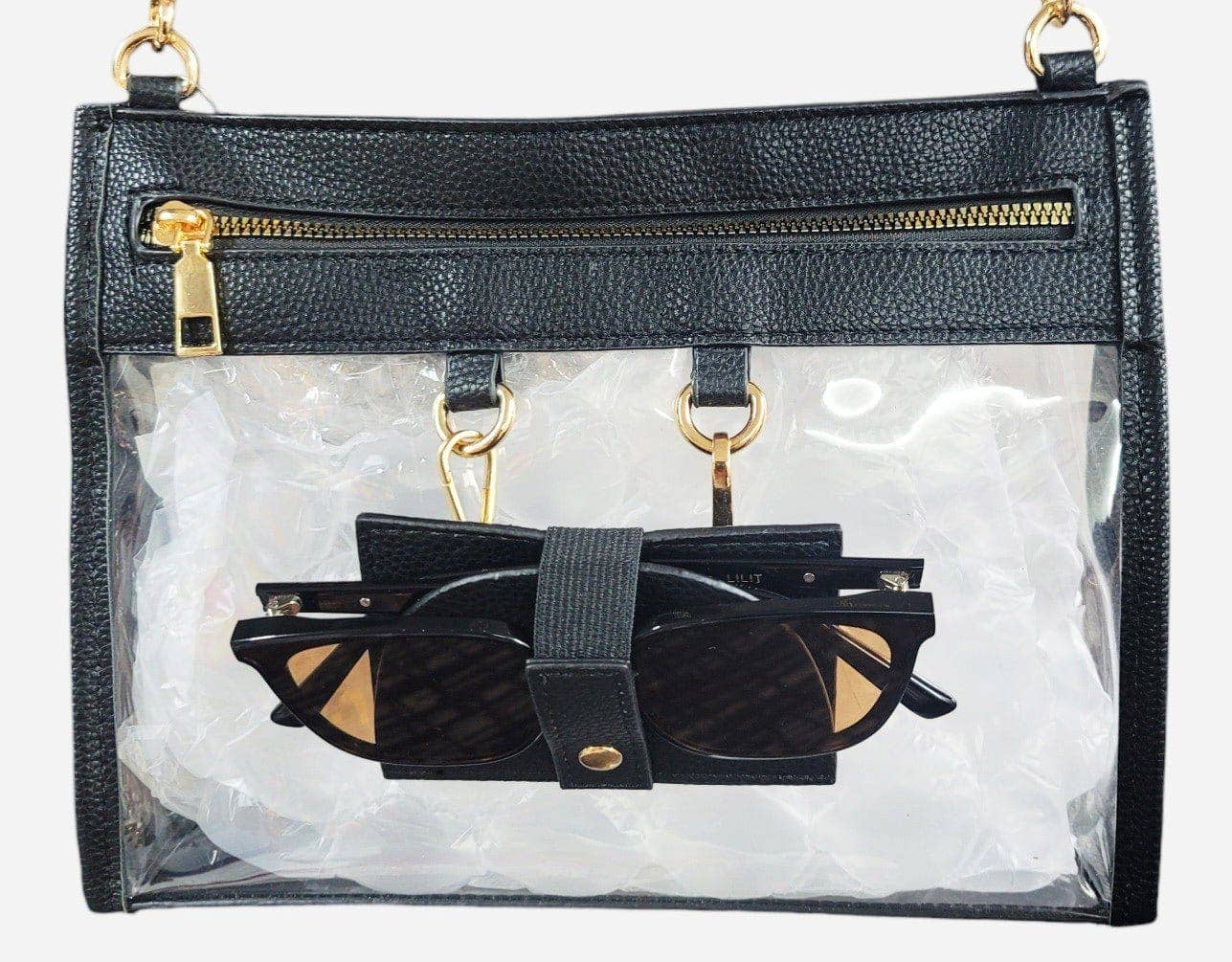 Clear Gameday Crossbody Bag With Sunglasses Holder: Black