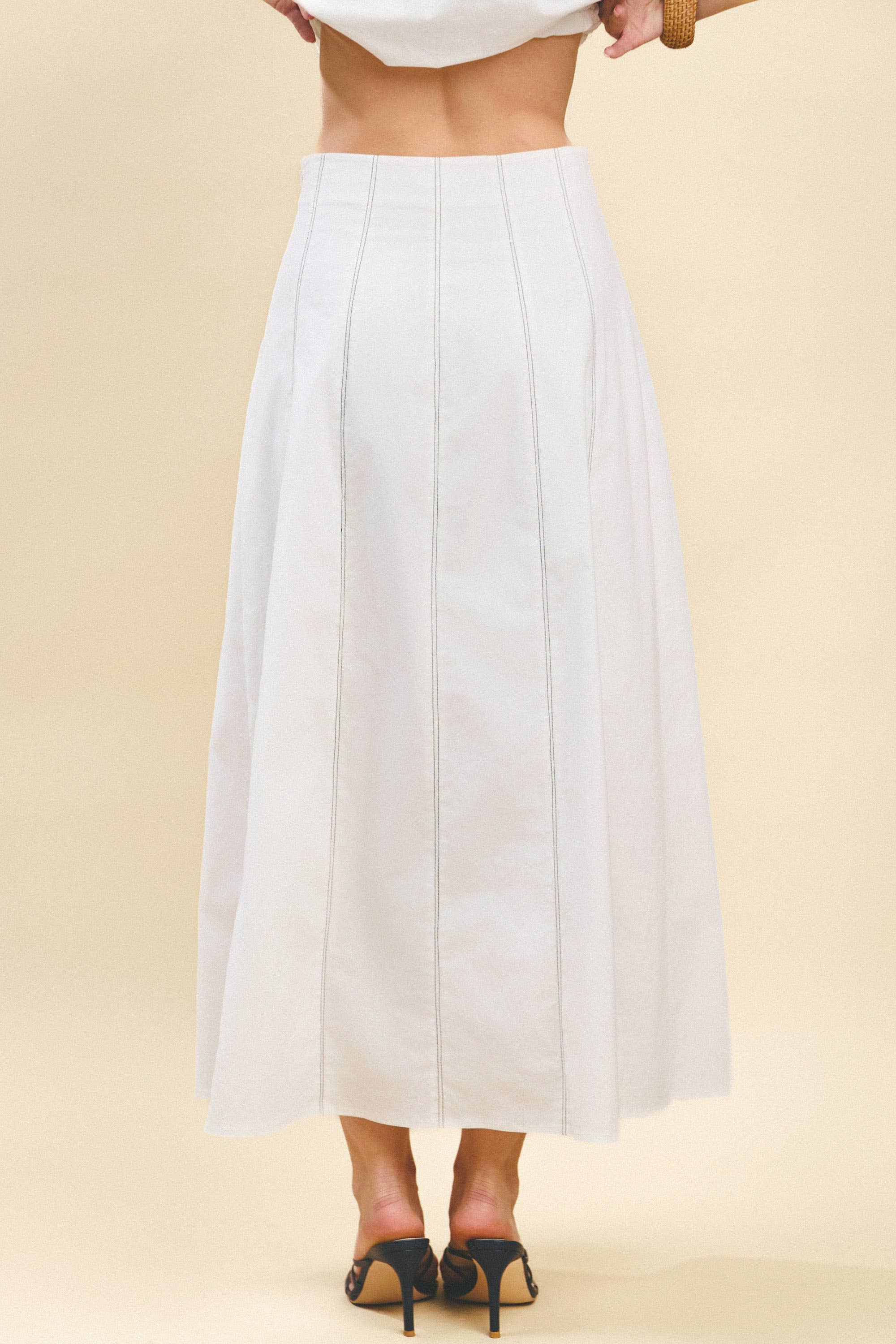 Contrast Topstitching Detail Maxi Skirt: White