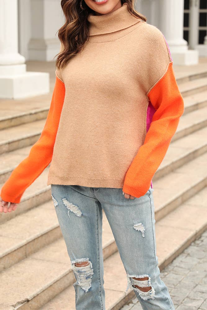 Color Block Turtle Collar Knit Sweaters JYYS167