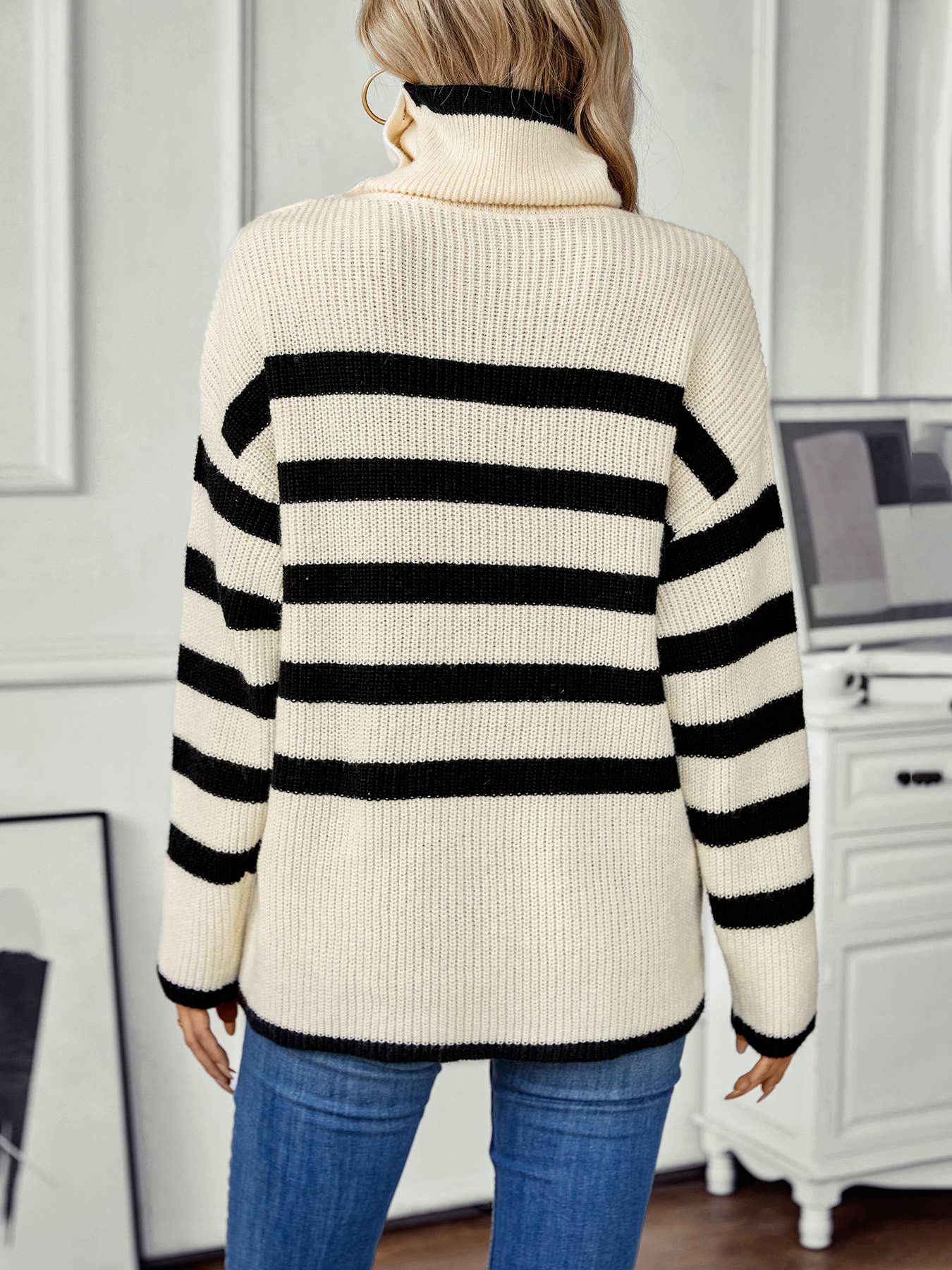 Stripes Button Knitting Sweater